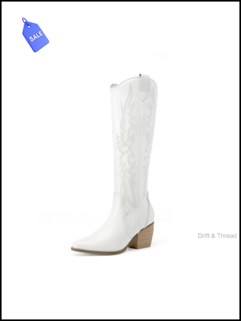 Women's Knee High Chunky Heel Western Cowboy Boots Faux Leather Pointed Toe
